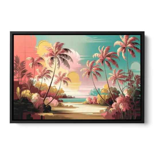 Fort Lauderdale Tropical Palm Trees - Black Framed Canvas Wall Art - Front