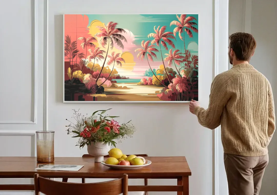 Fort Lauderdale Tropical Palm Trees canvas wall art above a dining table