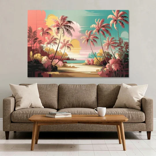 Fort Lauderdale Tropical Palm Trees - Canvas Wall Art - Sofa - 60x40