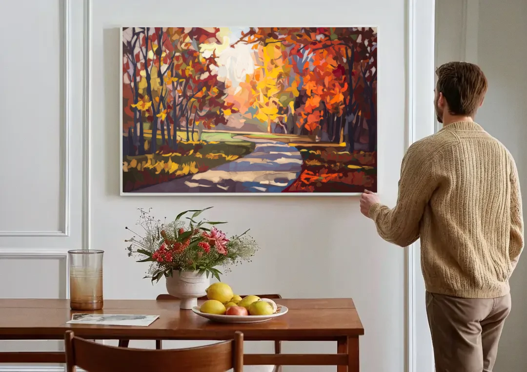 Fort Wayne Autumn Colors canvas wall art above a dining table