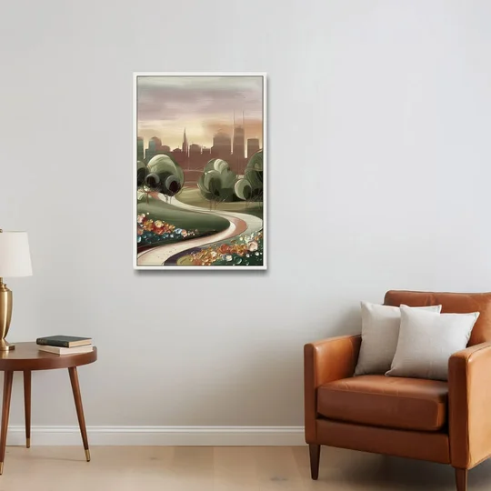 Fort Wayne Park Views - White Framed Canvas Wall Art - Sofa - 24x36