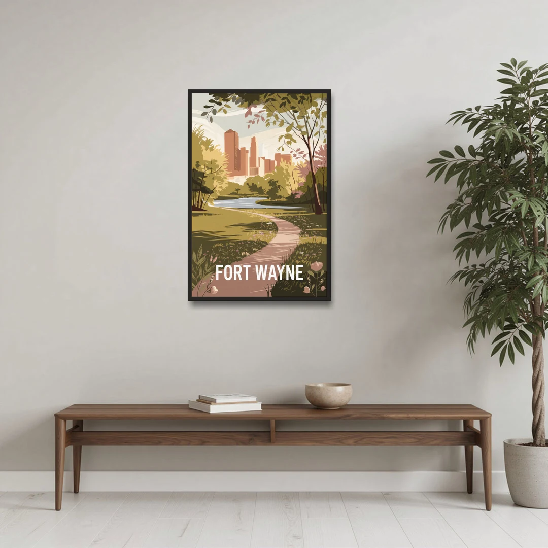 Fort Wayne Scenic Trails - Black Framed Canvas Wall Art - Coffee Table - 24x36