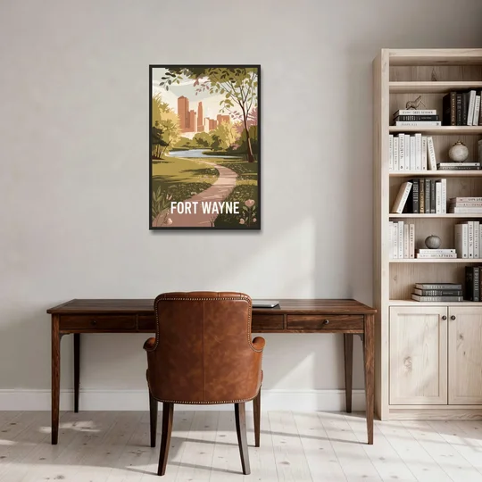 Fort Wayne Scenic Trails - Black Framed Canvas Wall Art - Office - 24x36