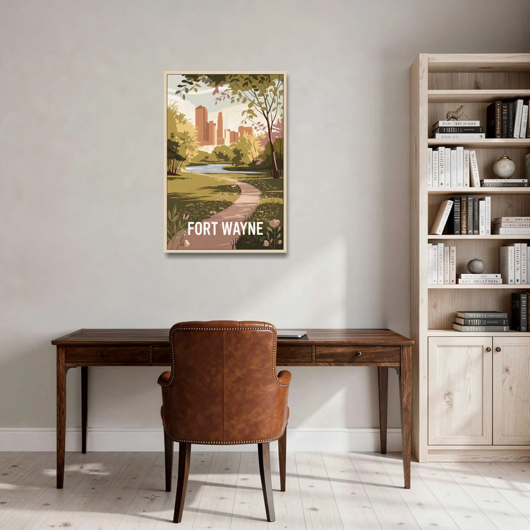 Fort Wayne Scenic Trails - Oak Framed Canvas Wall Art - Office - 24x36