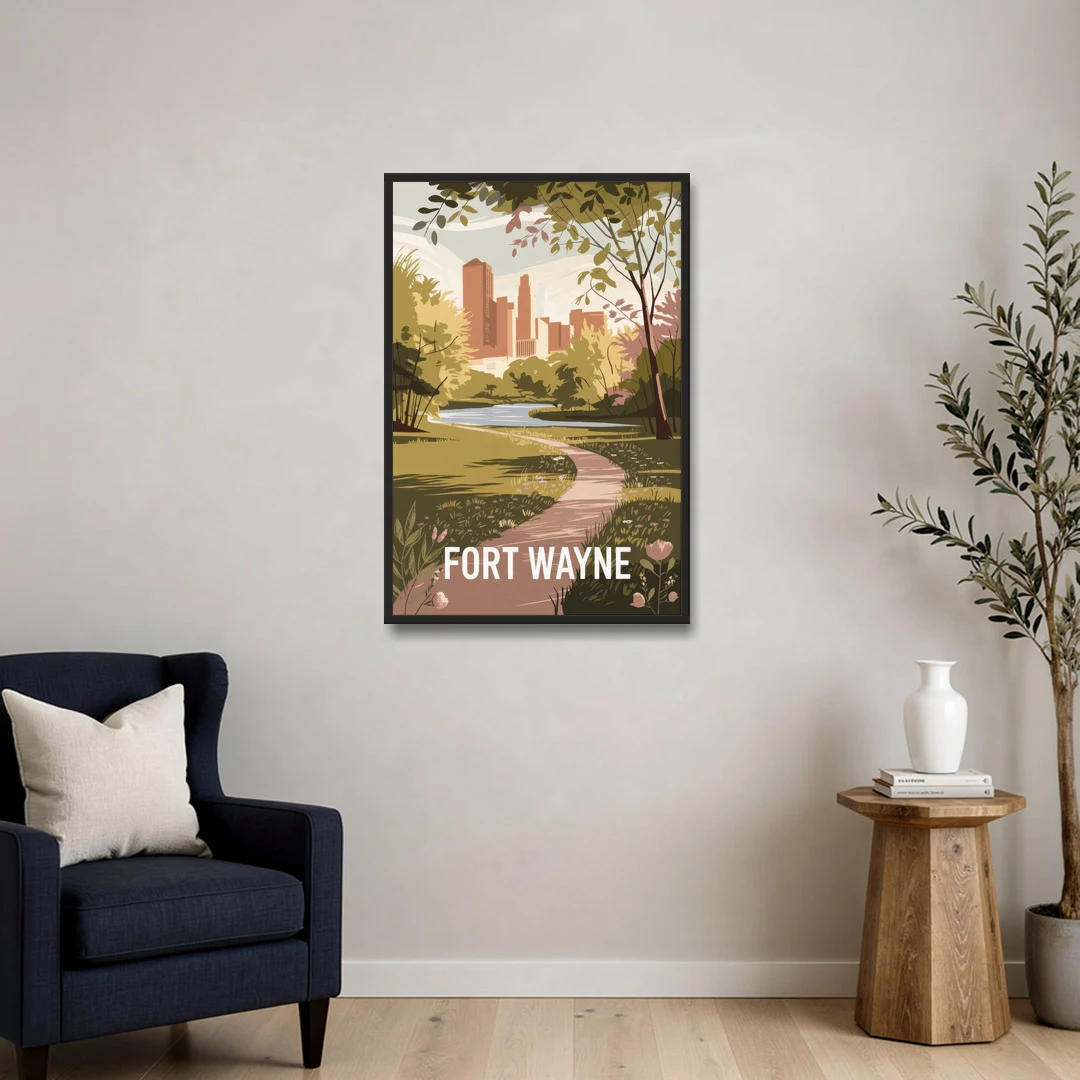 Fort Wayne Scenic Trails - Black Framed Canvas Wall Art - Sofa - 24x36