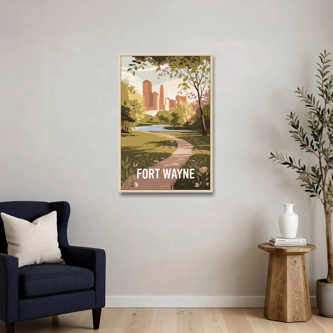 Fort Wayne Scenic Trails - Oak Framed Canvas Wall Art - Sofa - 24x36