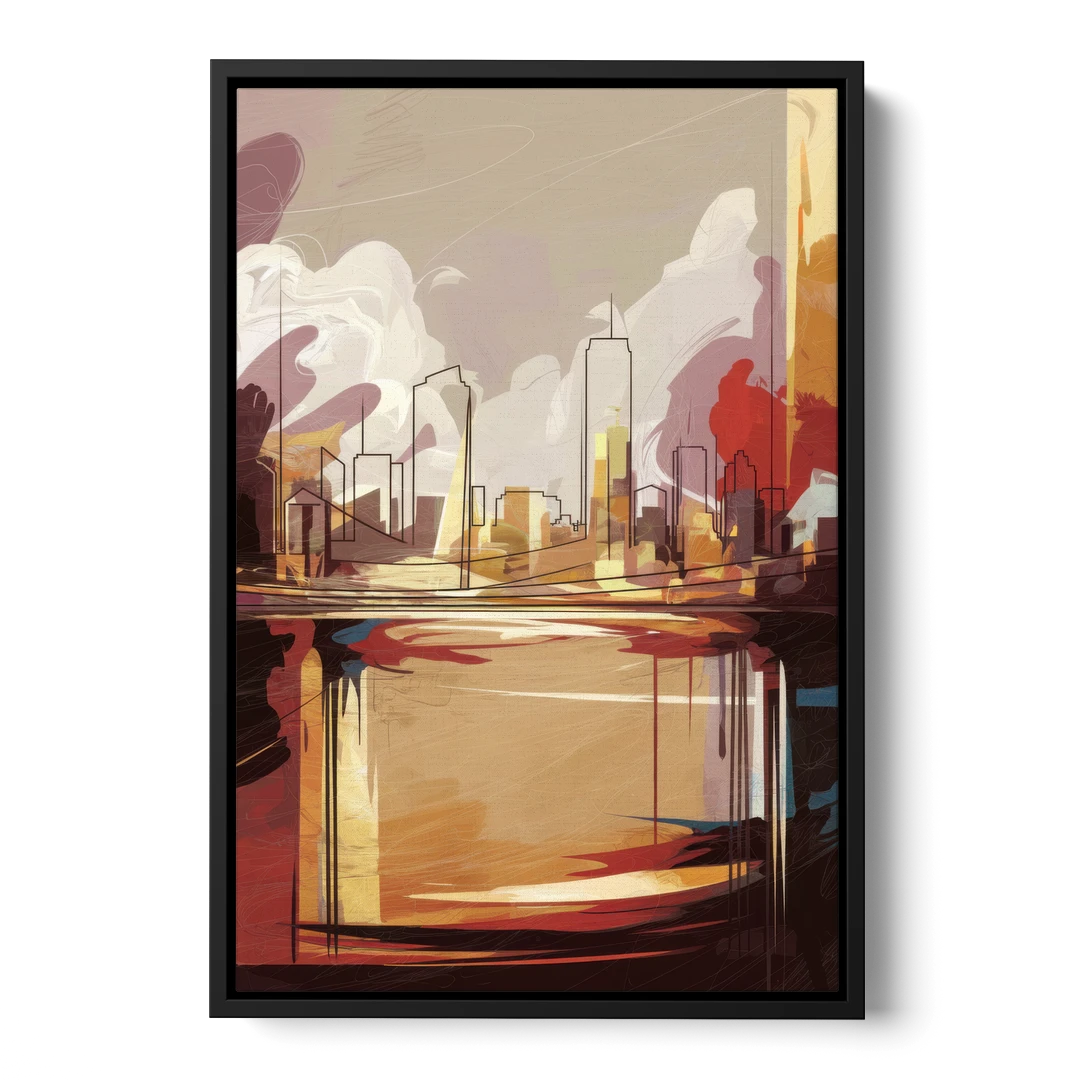 Fort Wayne Skyline Panorama - Black Framed Canvas Wall Art - Front