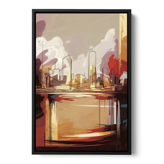 Fort Wayne Skyline Panorama - Black Framed Canvas Wall Art - Front