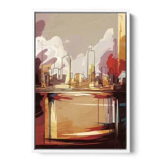 Fort Wayne Skyline Panorama - White Framed Canvas Wall Art - Front