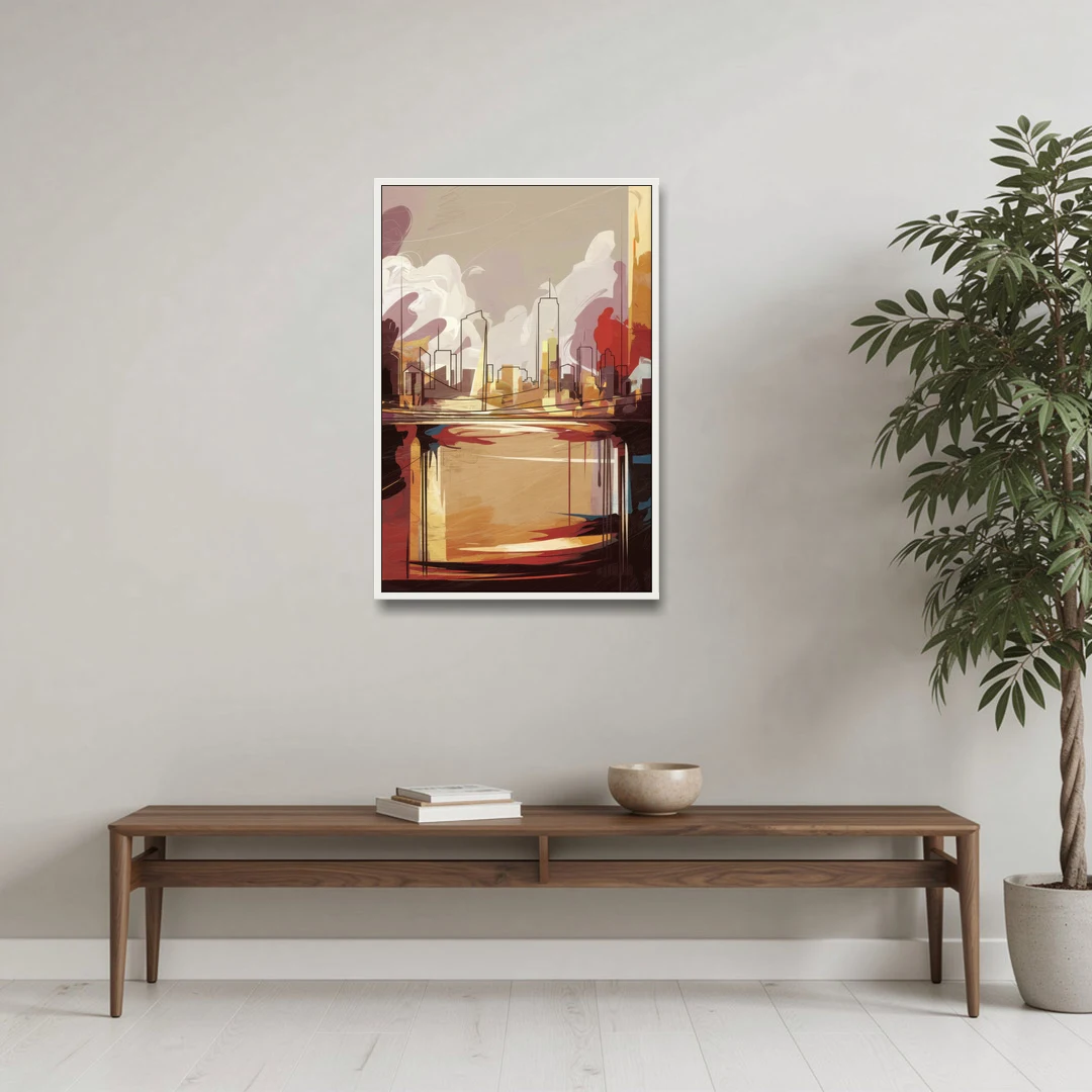 Fort Wayne Skyline Panorama - White Framed Canvas Wall Art - Coffee Table - 24x36