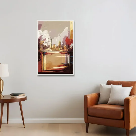 Fort Wayne Skyline Panorama - White Framed Canvas Wall Art - Sofa - 24x36
