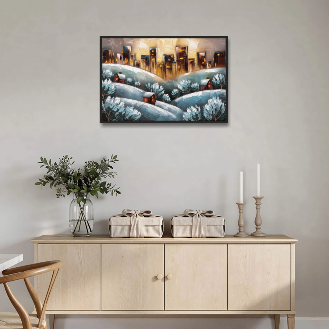 Fort Wayne Winter Wonderland - Black Framed Canvas Wall Art - Coffee Table - 36x24