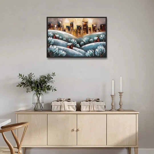 Fort Wayne Winter Wonderland - Black Framed Canvas Wall Art - Coffee Table - 36x24