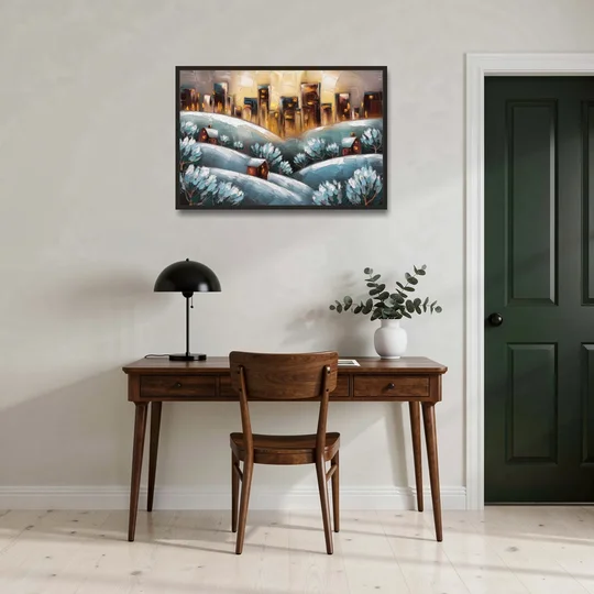 Fort Wayne Winter Wonderland - Black Framed Canvas Wall Art - Office - 36x24