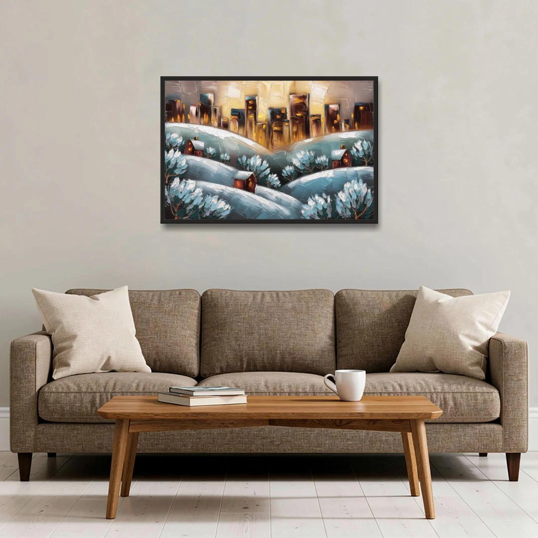 Fort Wayne Winter Wonderland - Black Framed Canvas Wall Art - Sofa - 36x24