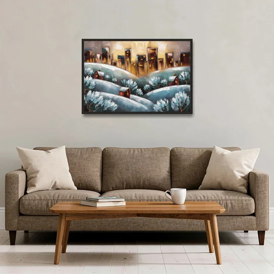 Fort Wayne Winter Wonderland - Black Framed Canvas Wall Art - Sofa - 36x24