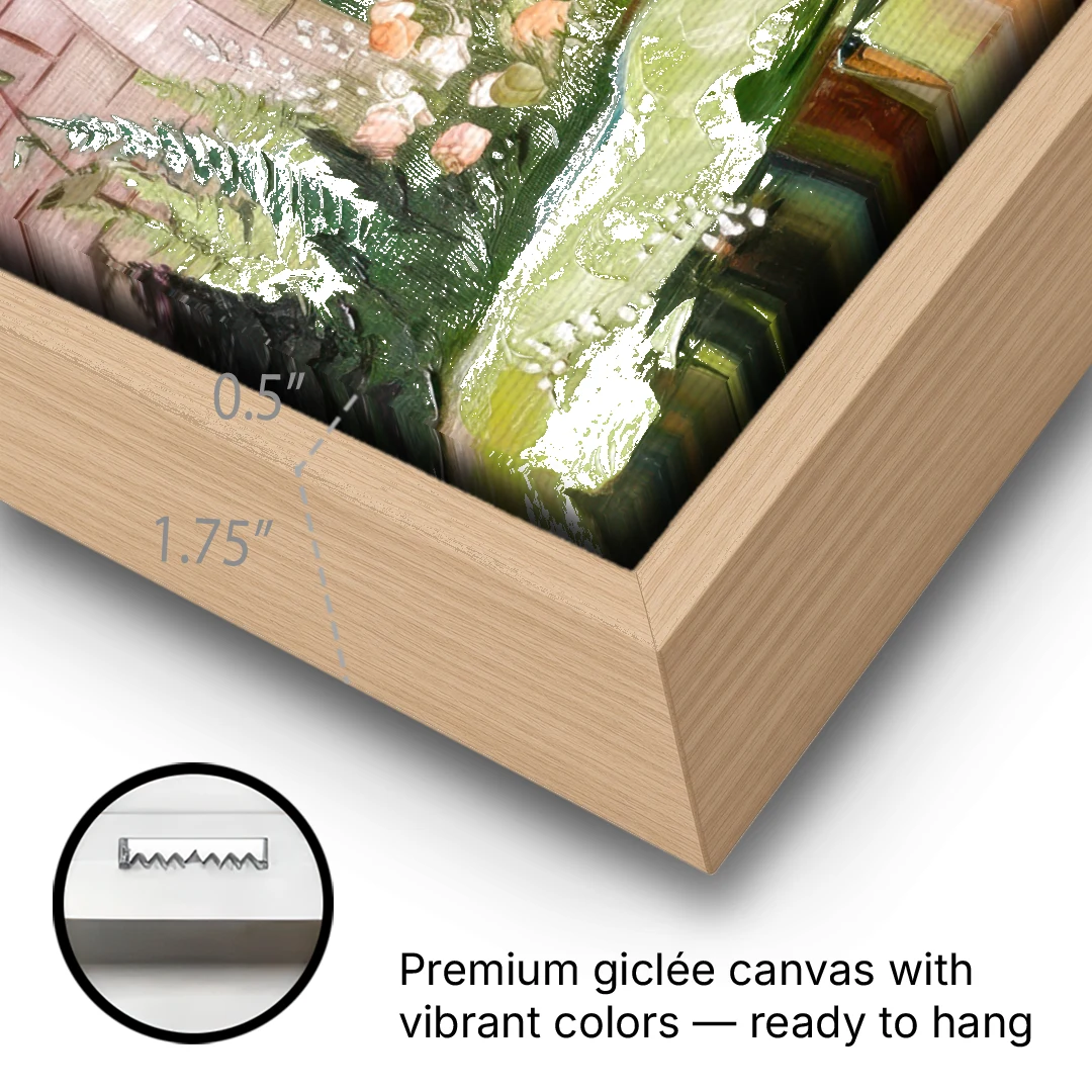 Fort Worth Botanical Gardens View - Oak Framed Canvas Wall Art - Gallery Wrap Corner