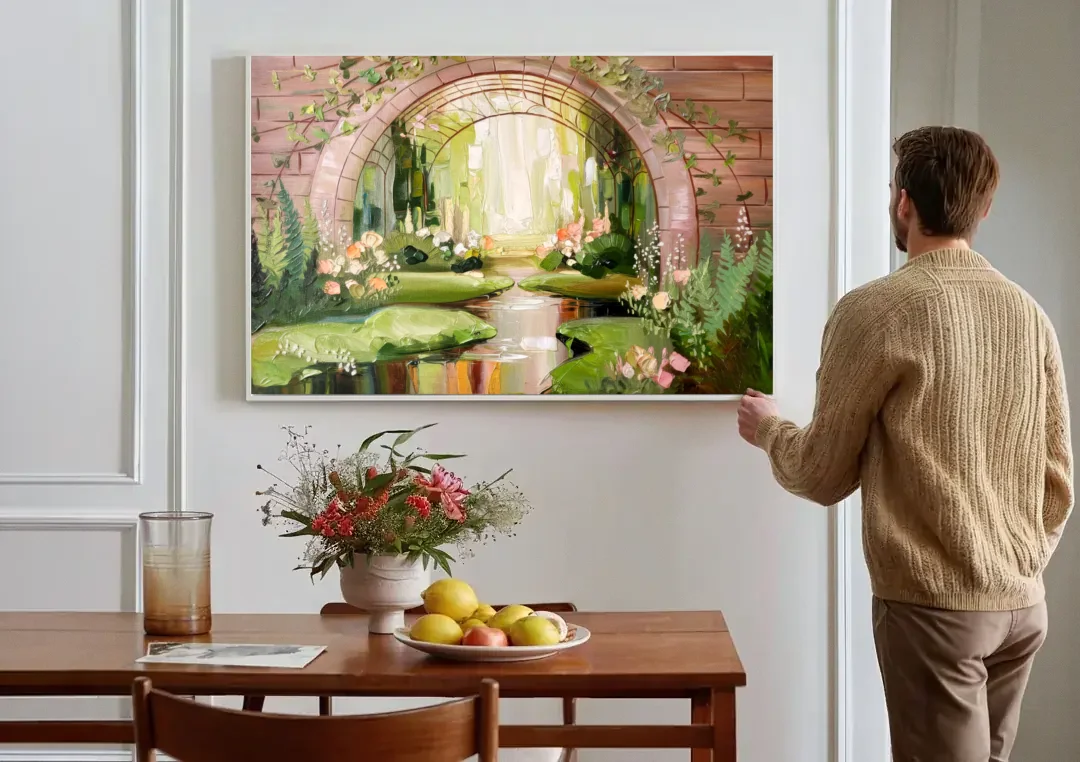 Fort Worth Botanical Gardens View canvas wall art above a dining table