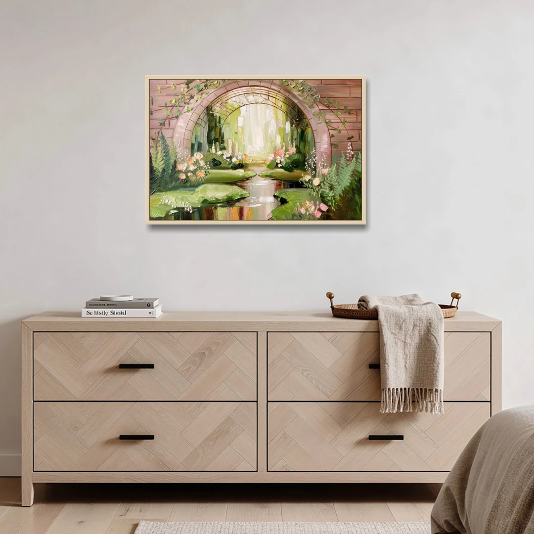 Fort Worth Botanical Gardens View - Oak Framed Canvas Wall Art - Coffee Table - 36x24