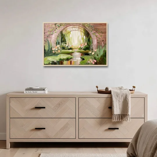 Fort Worth Botanical Gardens View - Oak Framed Canvas Wall Art - Coffee Table - 36x24