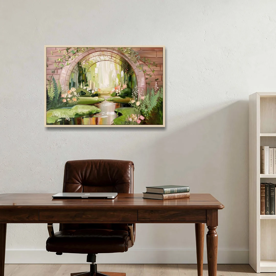 Fort Worth Botanical Gardens View - Oak Framed Canvas Wall Art - Office - 36x24