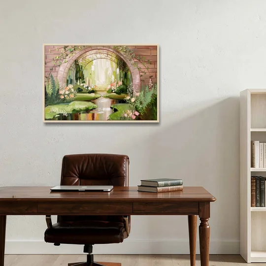 Fort Worth Botanical Gardens View - Oak Framed Canvas Wall Art - Office - 36x24