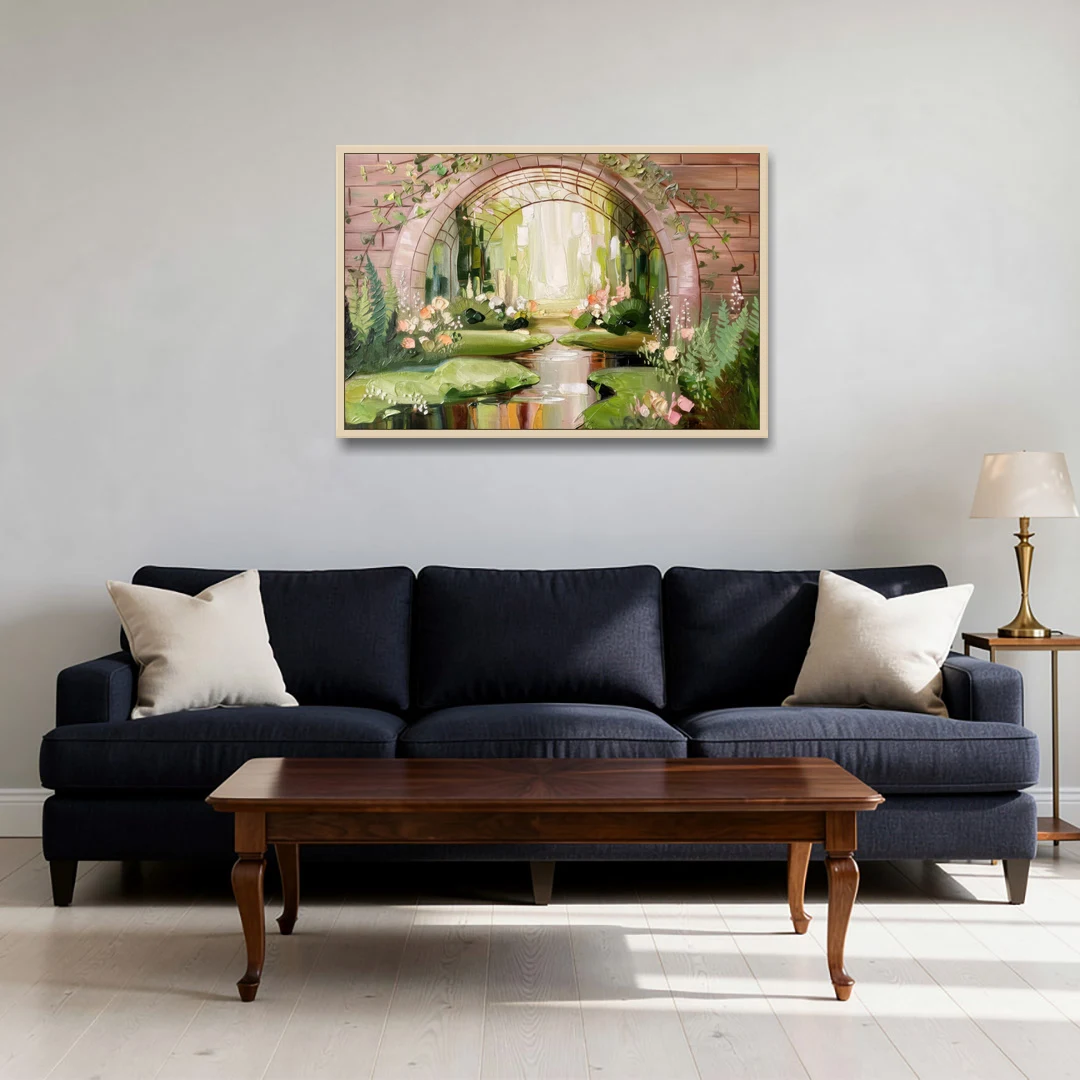 Fort Worth Botanical Gardens View - Oak Framed Canvas Wall Art - Sofa - 36x24