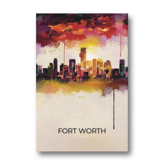 Fort Worth Cityscape at Sunset - Canvas Wall Art - Front