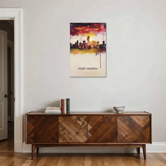 Fort Worth Cityscape at Sunset - Canvas Wall Art - Coffee Table - 24x36