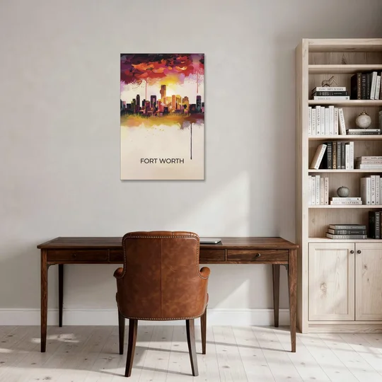 Fort Worth Cityscape at Sunset - Canvas Wall Art - Office - 24x36