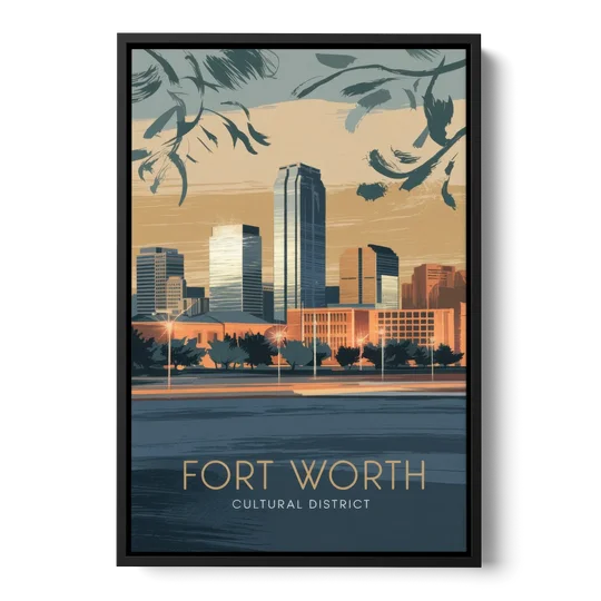 Fort Worth Cultural District Vibes - Black Framed Canvas Wall Art - Front