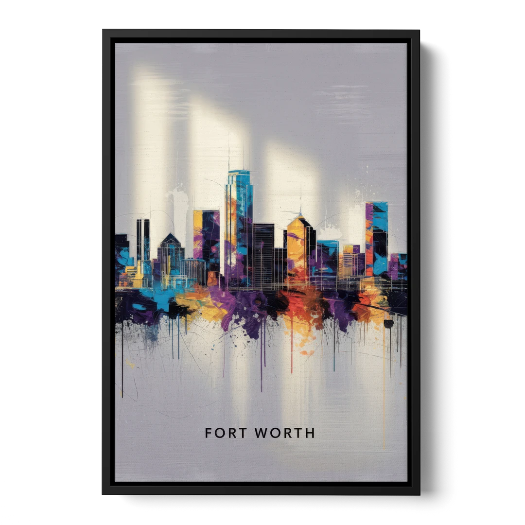 Fort Worth Downtown Skyline - Black Framed Canvas Wall Art - Front