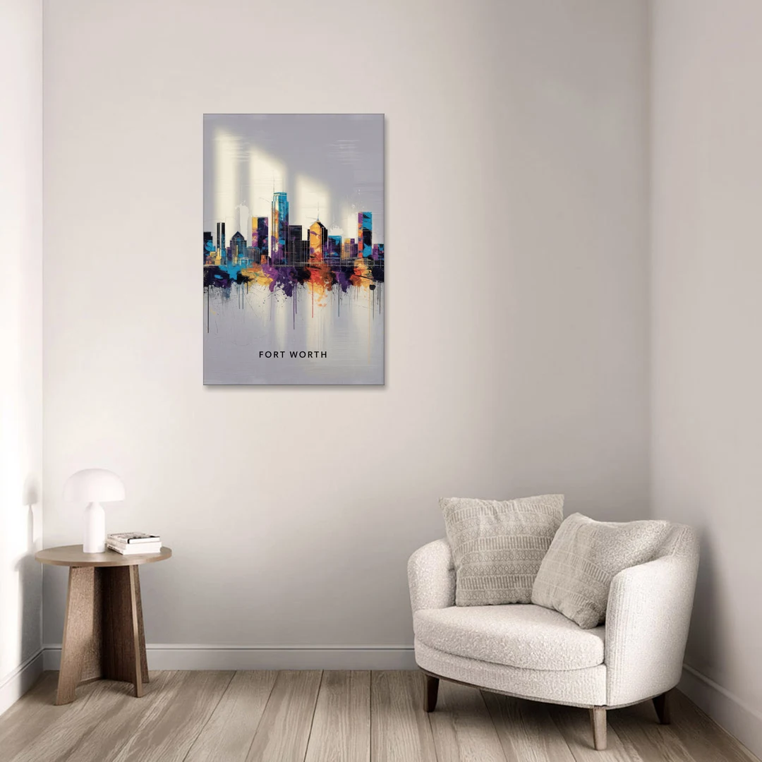 Fort Worth Downtown Skyline - Canvas Wall Art - Sofa - 24x36