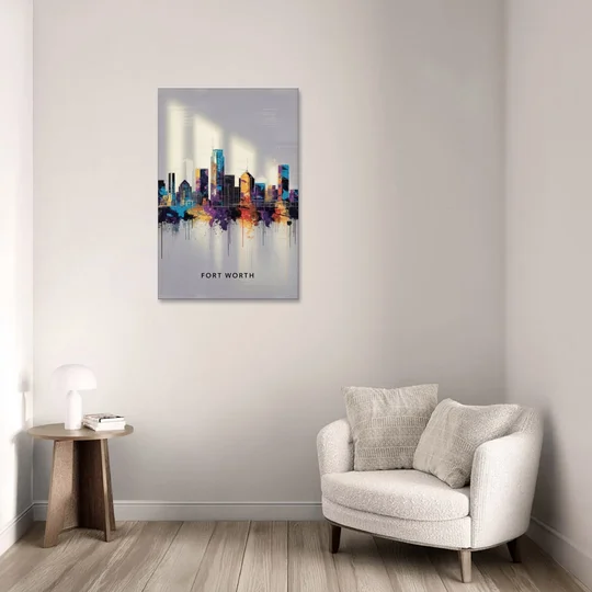 Fort Worth Downtown Skyline - Canvas Wall Art - Sofa - 24x36