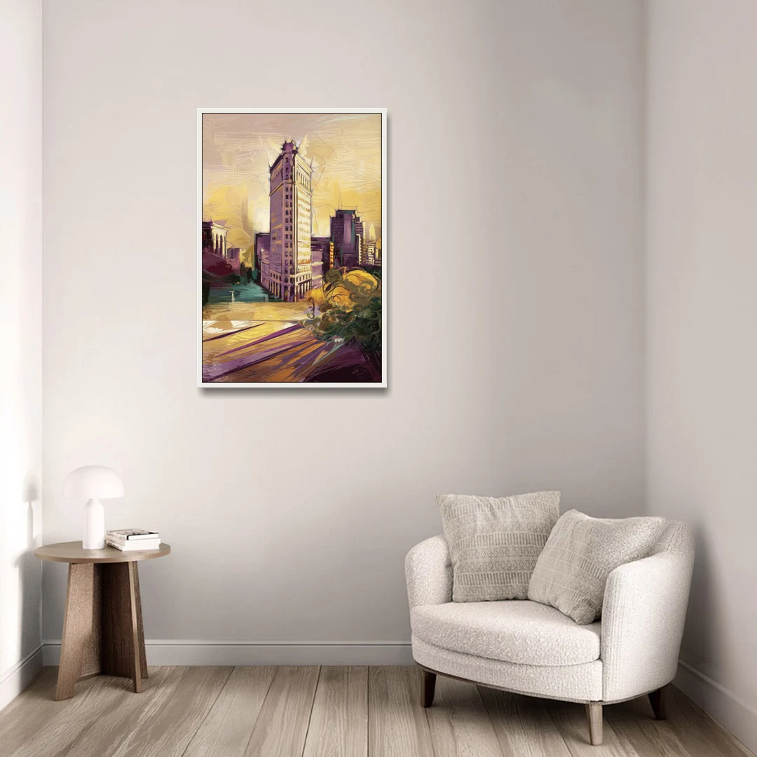 Fort Worth Historic Architecture - White Framed Canvas Wall Art - Sofa - 24x36