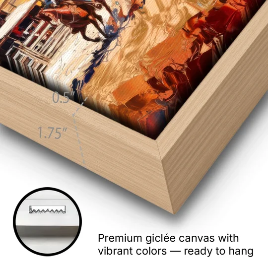 Fort Worth Rodeo And Cowboy Spirit - Oak Framed Canvas Wall Art - Gallery Wrap Corner