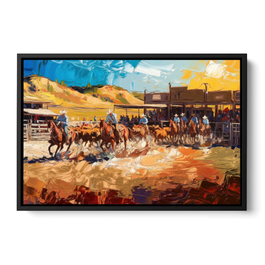 Fort Worth Rodeo And Cowboy Spirit - Black Framed Canvas Wall Art - Front