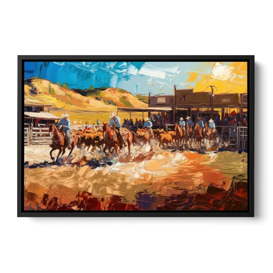 Fort Worth Rodeo And Cowboy Spirit - Black Framed Canvas Wall Art - Front
