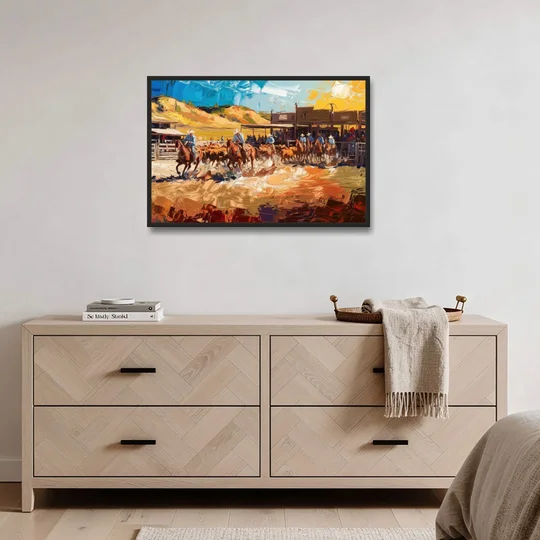Fort Worth Rodeo And Cowboy Spirit - Black Framed Canvas Wall Art - Coffee Table - 36x24