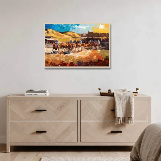 Fort Worth Rodeo And Cowboy Spirit - Oak Framed Canvas Wall Art - Coffee Table - 36x24