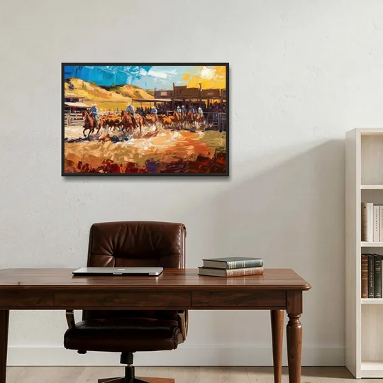 Fort Worth Rodeo And Cowboy Spirit - Black Framed Canvas Wall Art - Office - 36x24