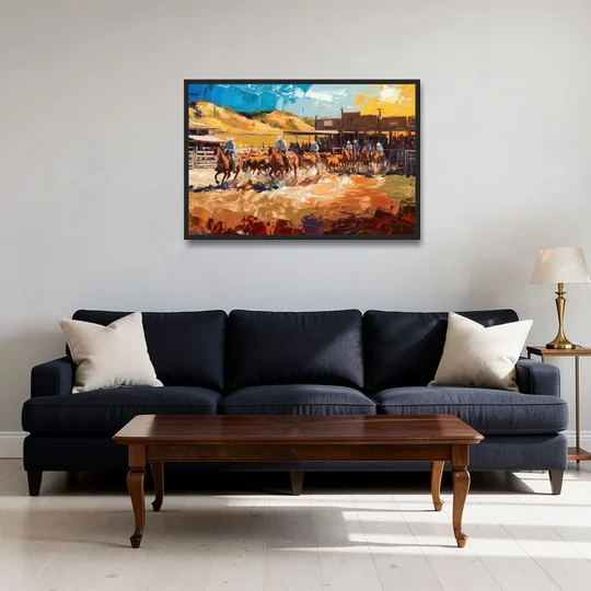 Fort Worth Rodeo And Cowboy Spirit - Black Framed Canvas Wall Art - Sofa - 36x24