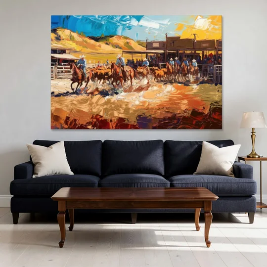 Fort Worth Rodeo And Cowboy Spirit - Canvas Wall Art - Sofa - 60x40