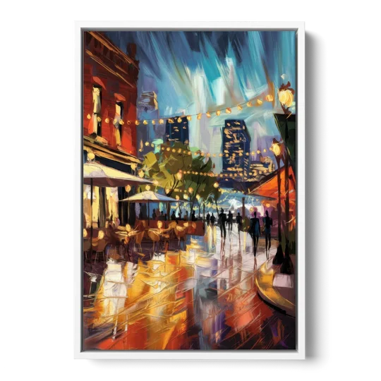 Fort Worth Sundance Square Lights - White Framed Canvas Wall Art - Front