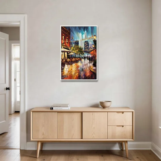 Fort Worth Sundance Square Lights - White Framed Canvas Wall Art - Coffee Table - 24x36