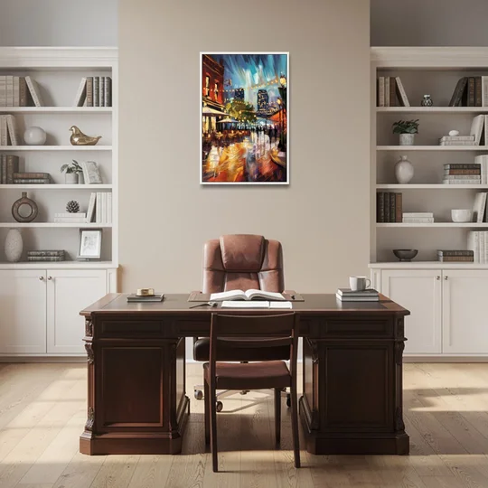 Fort Worth Sundance Square Lights - White Framed Canvas Wall Art - Office - 24x36