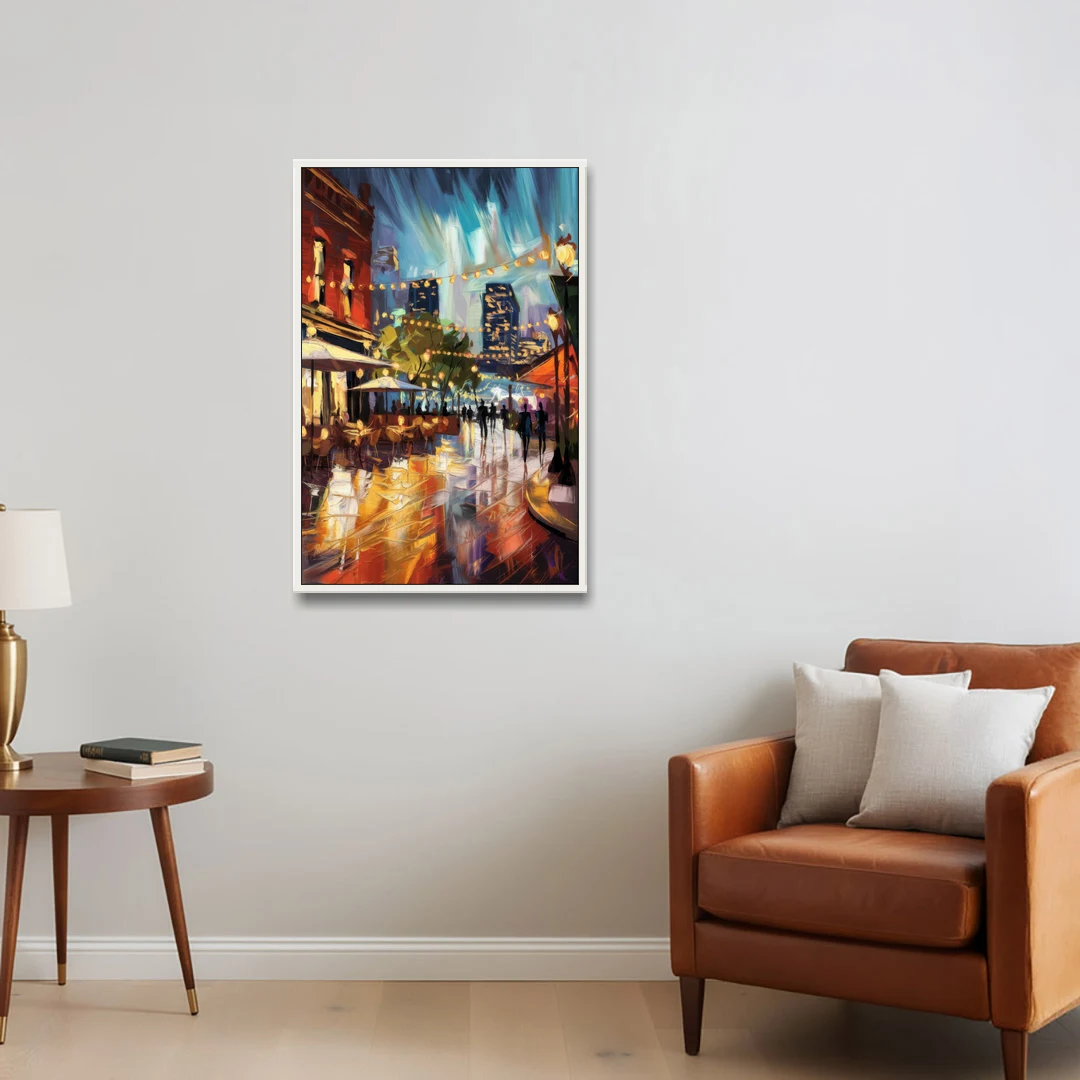 Fort Worth Sundance Square Lights - White Framed Canvas Wall Art - Sofa - 24x36