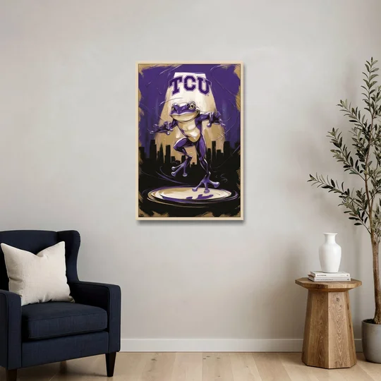 Fort Worth TCU Horned Frogs Pride - Oak Framed Canvas Wall Art - Sofa - 24x36
