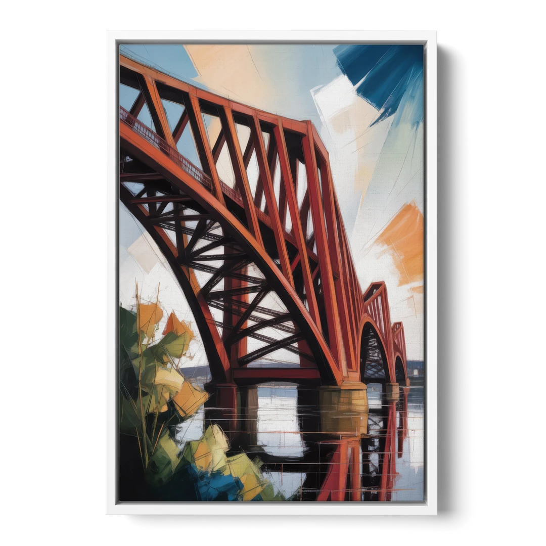 Forth Bridge Elegance - White Framed Canvas Wall Art - Front