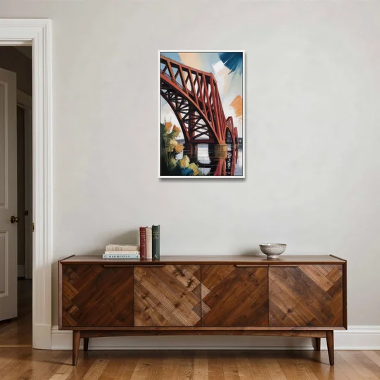 Forth Bridge Elegance - White Framed Canvas Wall Art - Coffee Table - 24x36